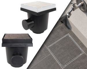 The ultimate discreet bottle gully with a tileable lid, for installation beneath an outdoor tap.